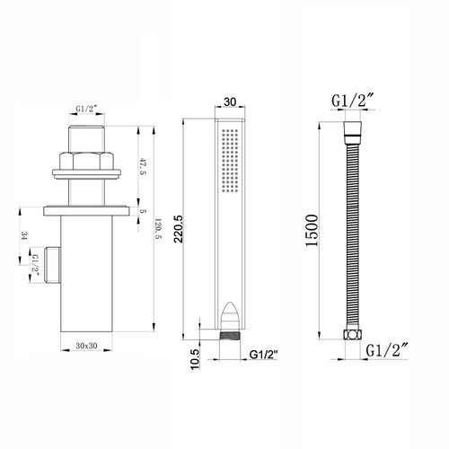 Buy Naples Square Concealed Thermostatic Shower Set Incl. Twin Valve, Wall Fixed 8" Shower Head, Handset Kit - Matt Black (2 Outlet) online UK