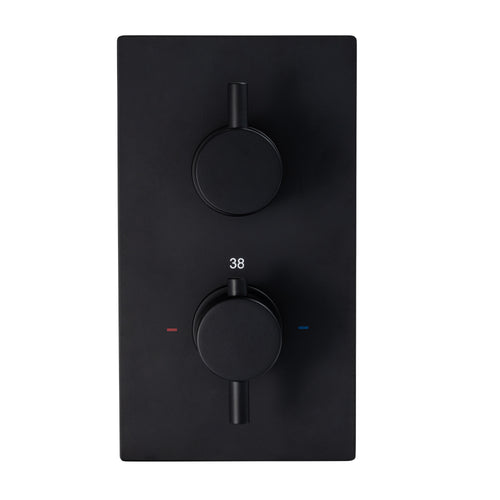 Buy Naples Contemporary Round Concealed Thermostatic Shower Set Incl. Twin Valve, Ceiling Fixed 8" Shower Head, Handshower Kit - Matt Black (2 Outlet) online UK