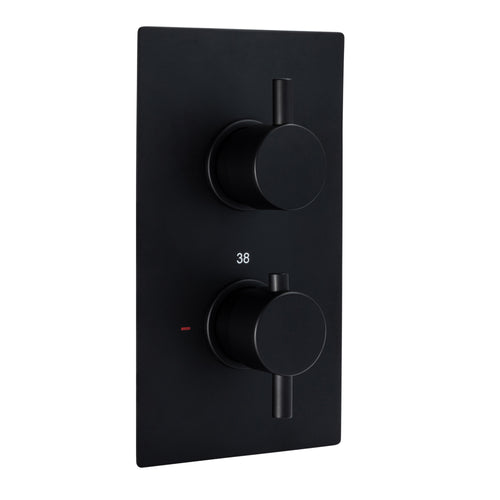 Buy Naples Contemporary Round Concealed Thermostatic Shower Set Incl. Twin Valve, Ceiling Fixed 8" Shower Head, Handshower Kit - Matt Black (2 Outlet) online UK