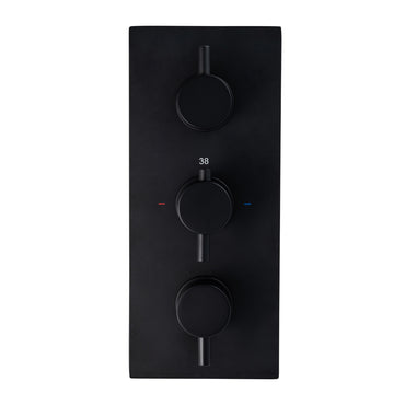 Naples Contemporary Round Concealed Thermostatic Shower Set Incl. Triple Diverter Valve, Wall Fixed 8" Shower Head, Handshower Kit, Bath Filler Waste with Overflow - Matt Black (3 Outlet)