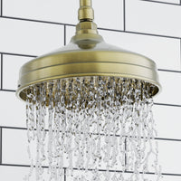 Regent Traditional Crosshead And White Lever Concealed Thermostatic Shower Set Incl. Triple Diverter Valve, Wall Fixed 8" Shower Head, Handshower Kit, Bath Filler Waste with Overflow - Antique Brass (3 Outlet)