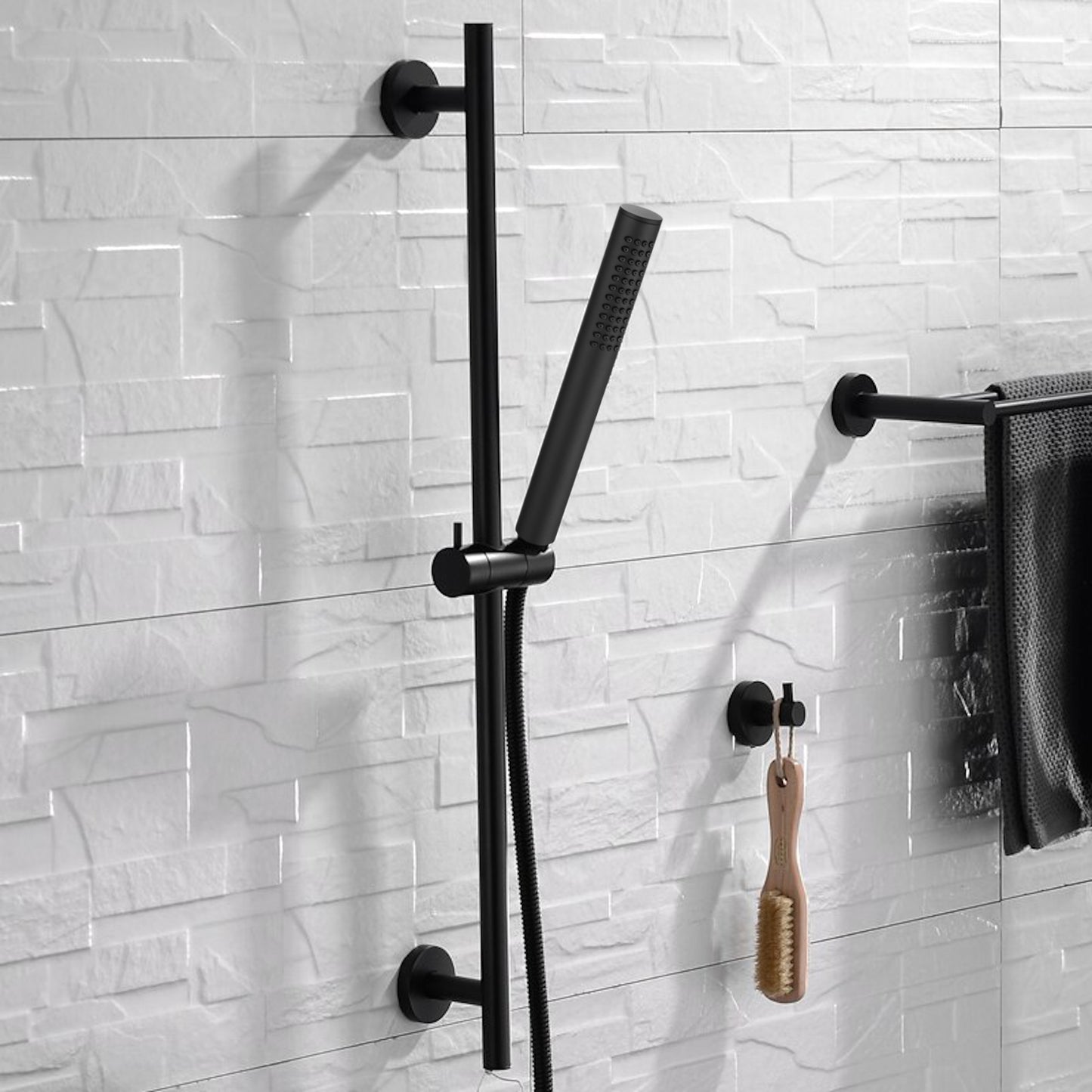 Naples Contemporary Round Concealed Thermostatic Shower Set Incl. Triple Diverter Valve, Wall Fixed 8" Shower Head, Slider Rail Kit, 4 Body Jets - Black (3 Outlet)