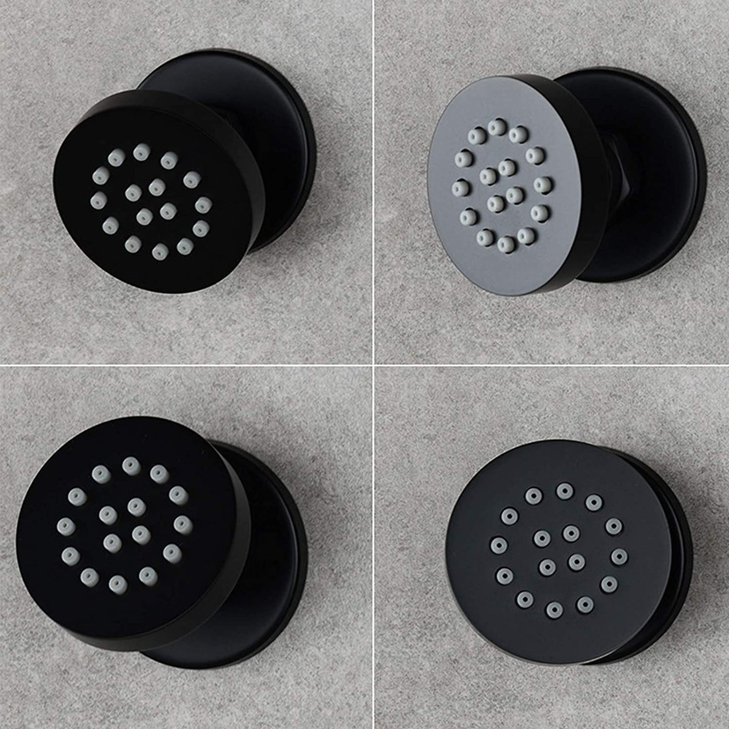 Naples Contemporary Round Concealed Thermostatic Shower Set Incl. Triple Diverter Valve, Wall Fixed 8" Shower Head, Slider Rail Kit, 4 Body Jets - Black (3 Outlet)
