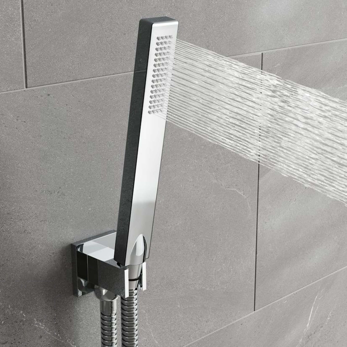 Venice Square Concealed Thermostatic Shower Set Incl. Twin Valve, Wall Fixed 8" Shower Head, Handset Kit - Chrome (2 Outlet)