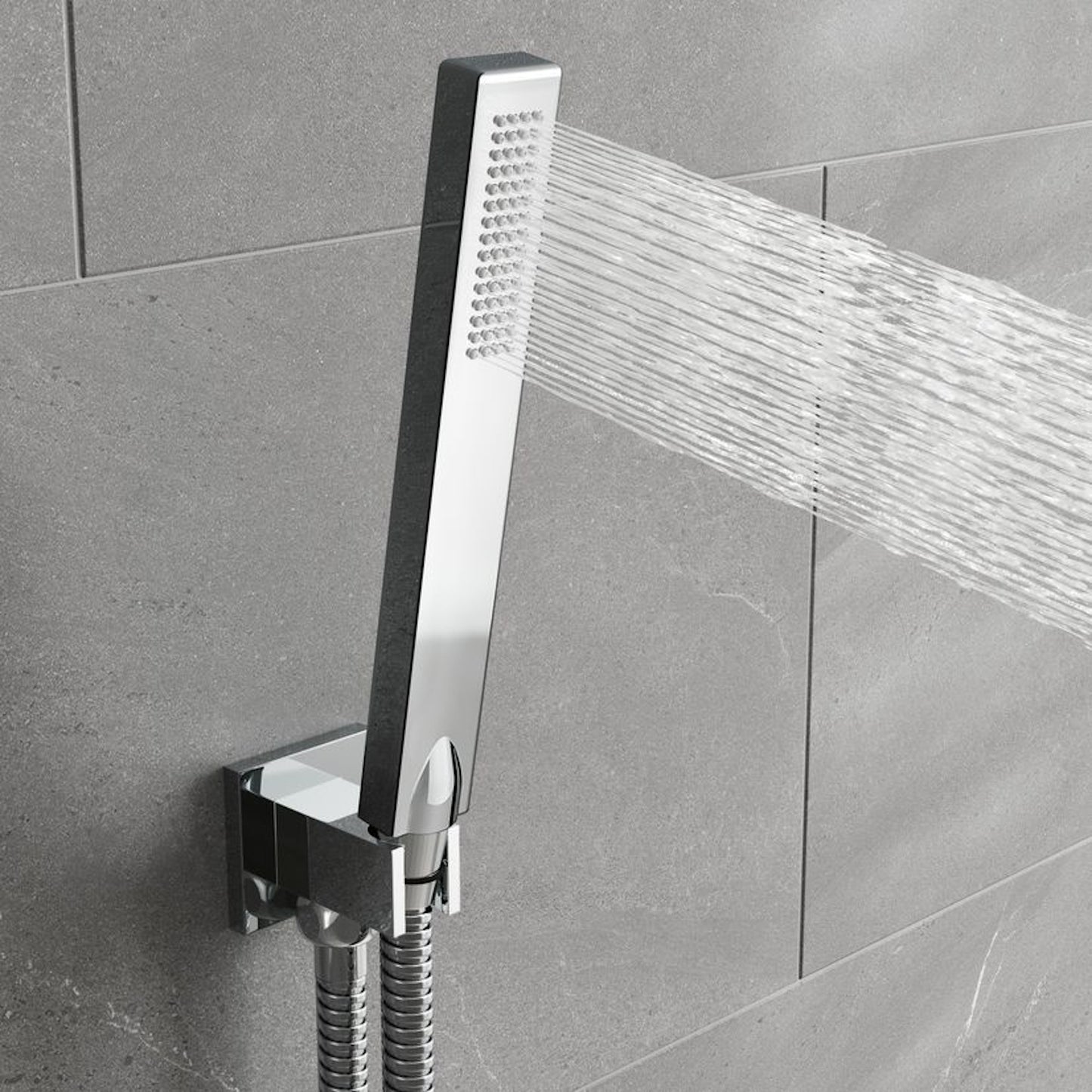 Naples Square Concealed Thermostatic Shower Set Incl. Twin Valve, Wall Fixed 8" Shower Head, Handset Kit - Chrome (2 Outlet)
