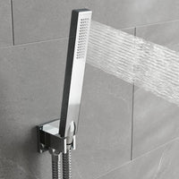 Naples Square Concealed Thermostatic Shower Set Incl. Twin Valve, Wall Fixed 8" Shower Head, Handset Kit - Chrome (2 Outlet)