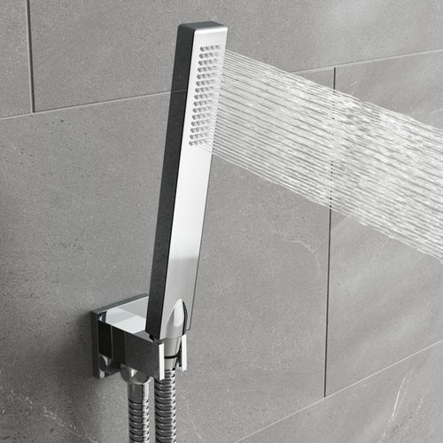 Buy Naples Square Concealed Thermostatic Shower Set Incl. Twin Valve, Wall Fixed 8" Shower Head, Handset Kit - Chrome (2 Outlet) online UK