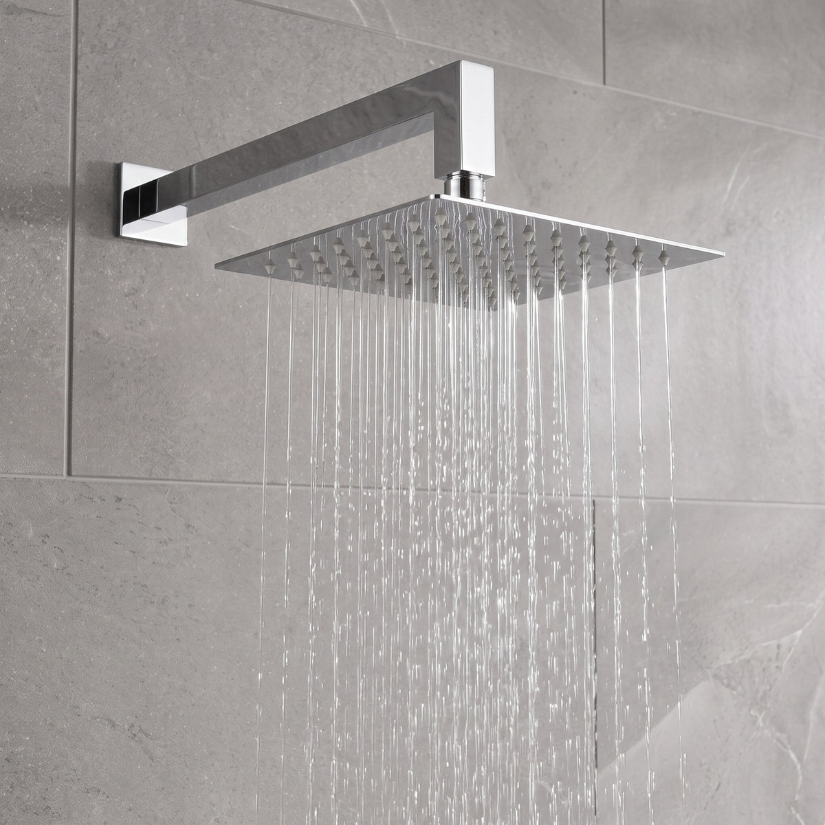 Naples Square Concealed Thermostatic Shower Set Incl. Twin Valve, Wall Fixed 8" Shower Head, Handset Kit - Chrome (2 Outlet)