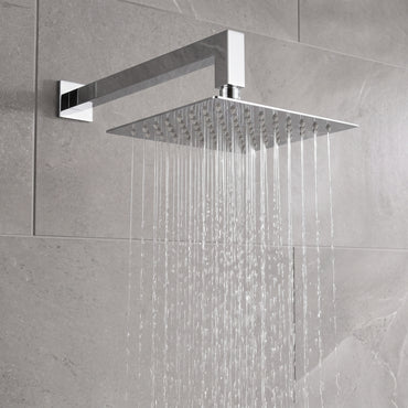 Naples Square Concealed Thermostatic Shower Set Incl. Twin Valve, Wall Fixed 8" Shower Head, Handset Kit - Chrome (2 Outlet)