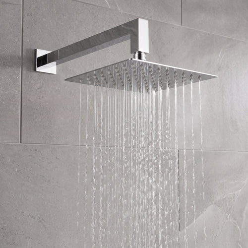 Naples Square Concealed Thermostatic Shower Set Incl. Twin Valve, Wall Fixed 8" Shower Head, Handset Kit - Chrome (2 Outlet)