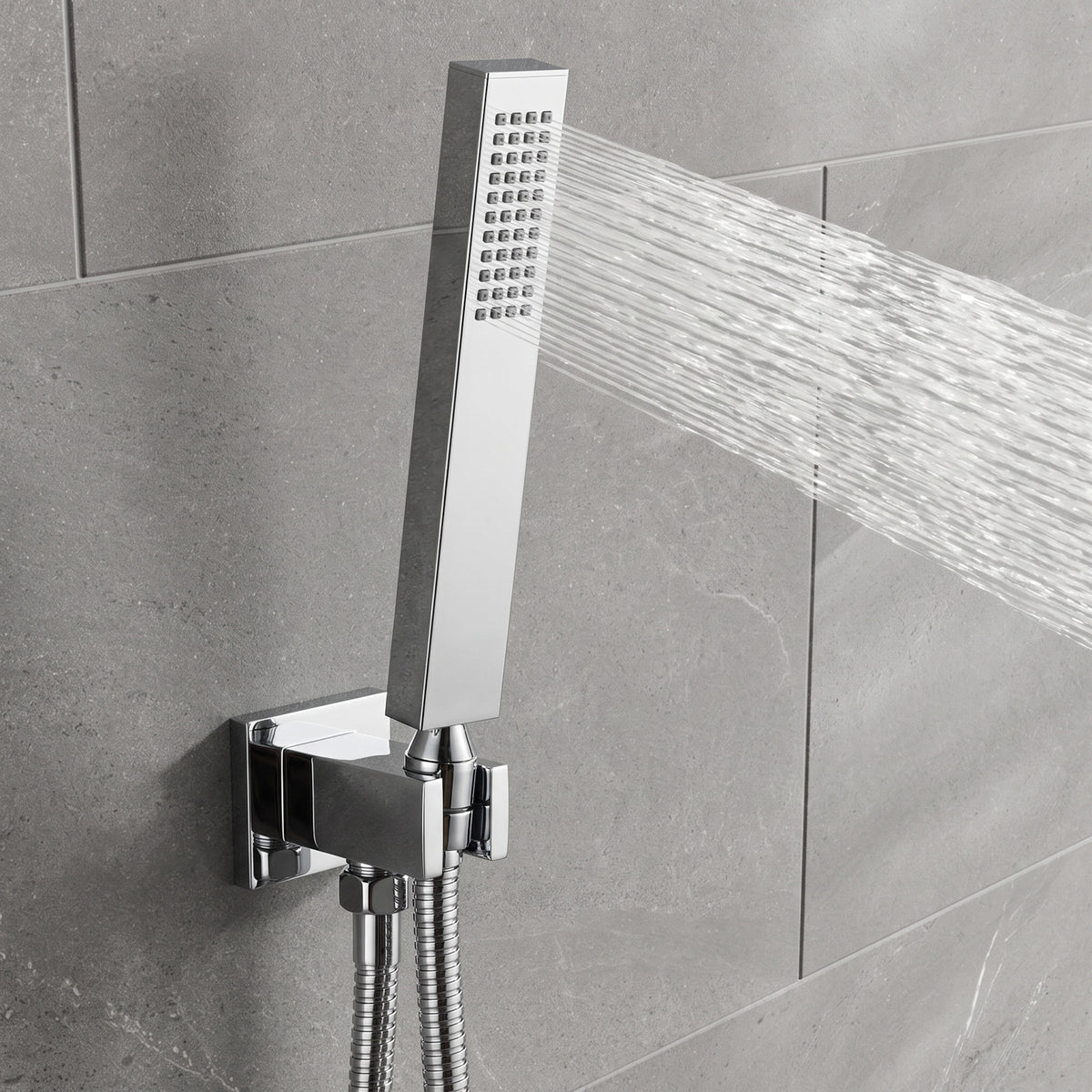 Naples Square Concealed Thermostatic Shower Set Incl. Twin Valve, Wall Fixed 8" Shower Head, Handset Kit - Chrome (2 Outlet)