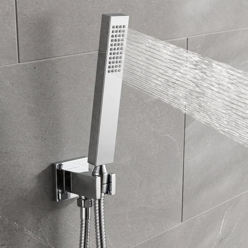 Naples Square Concealed Thermostatic Shower Set Incl. Twin Valve, Wall Fixed 8" Shower Head, Handset Kit - Chrome (2 Outlet)