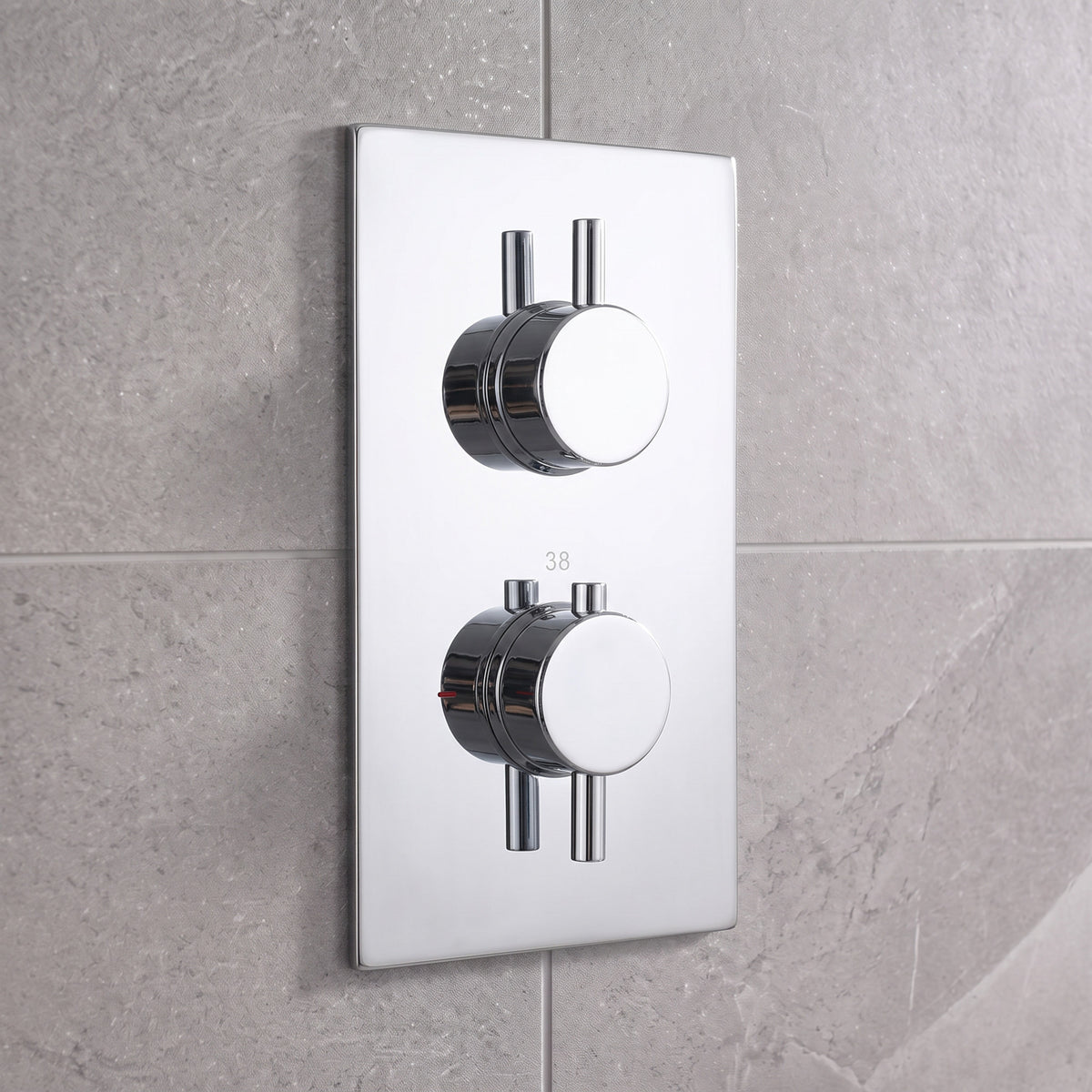 Naples Square Concealed Thermostatic Shower Set Incl. Twin Valve, Wall Fixed 8" Shower Head, Handset Kit - Chrome (2 Outlet)