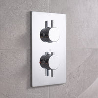 Naples Square Concealed Thermostatic Shower Set Incl. Twin Valve, Wall Fixed 8" Shower Head, Handset Kit - Chrome (2 Outlet)