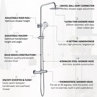 Dune round thermostatic shower set 200mm head & handheld - chrome