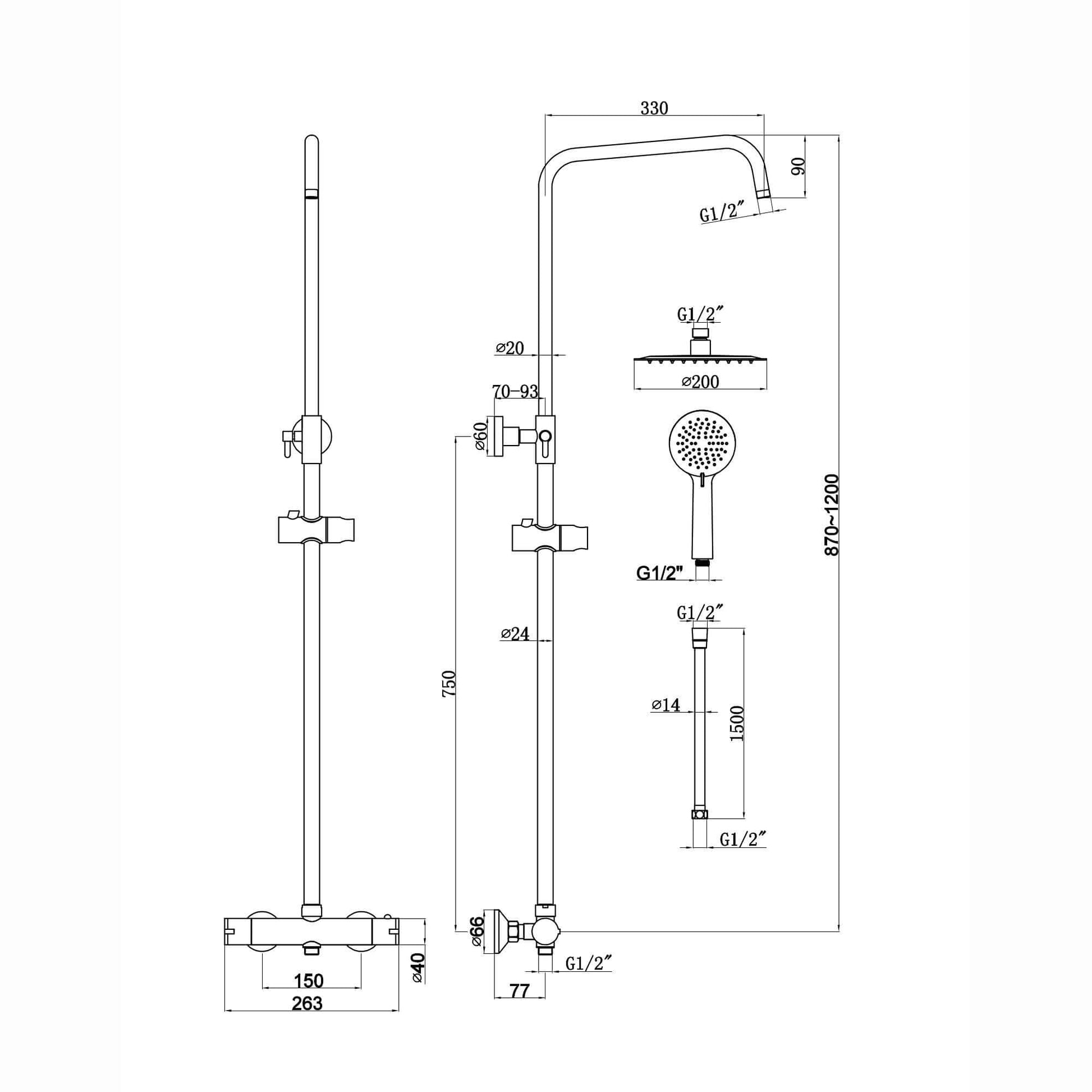 Buy Dune round thermostatic shower set 200mm head & handheld - chrome Online UK | HOUSE OF ENKI
