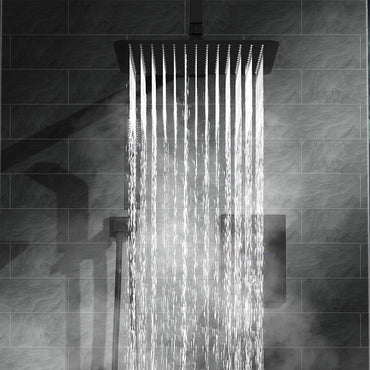 Spello Square Thermostatic Concealed Shower Set with Bath Filler, Wall Overhead Shower, Handset Kit - Black