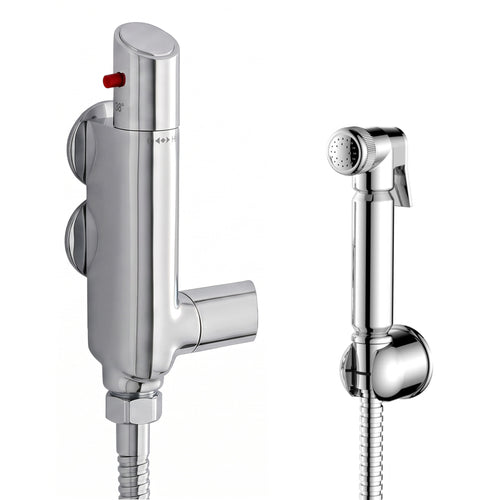 Vito Vertical Thermostatic Shower Bar Mixer Valve Tap With Contemporary Douche Bidet Handshower Spray Kit - Chrome