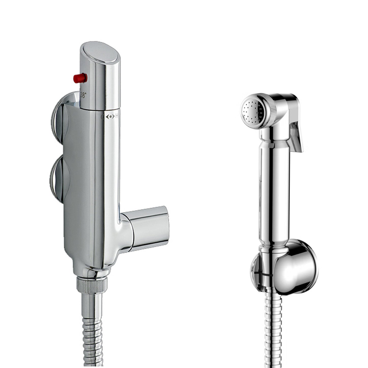 Vito Vertical Thermostatic Shower Bar Mixer Valve Tap With Contemporary Douche Bidet Handshower Spray Kit - Chrome