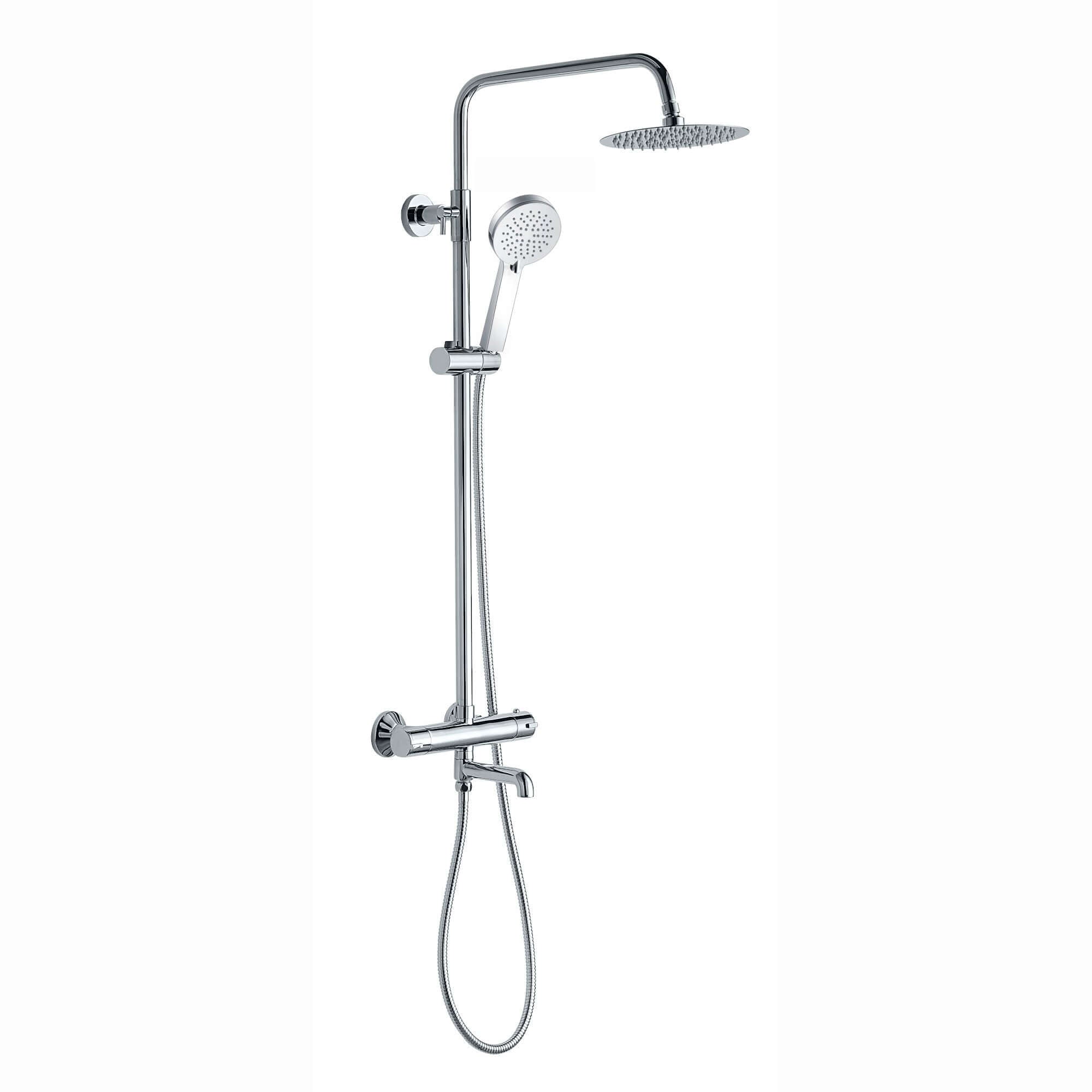 Buy Dune thermostatic shower set 3 outlet, incl. bar shower valve, 200mm overhead shower, handset & bath filler - chrome Online UK | HOUSE OF ENKI