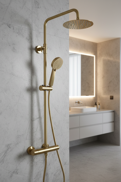 Dune round thermostatic shower set 200mm head & handheld - brushed brass