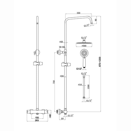 Buy Dune round thermostatic shower set 200mm head & handheld - brushed brass online UK