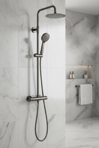 Dune round thermostatic shower set 200mm head & handheld - gunmetal grey