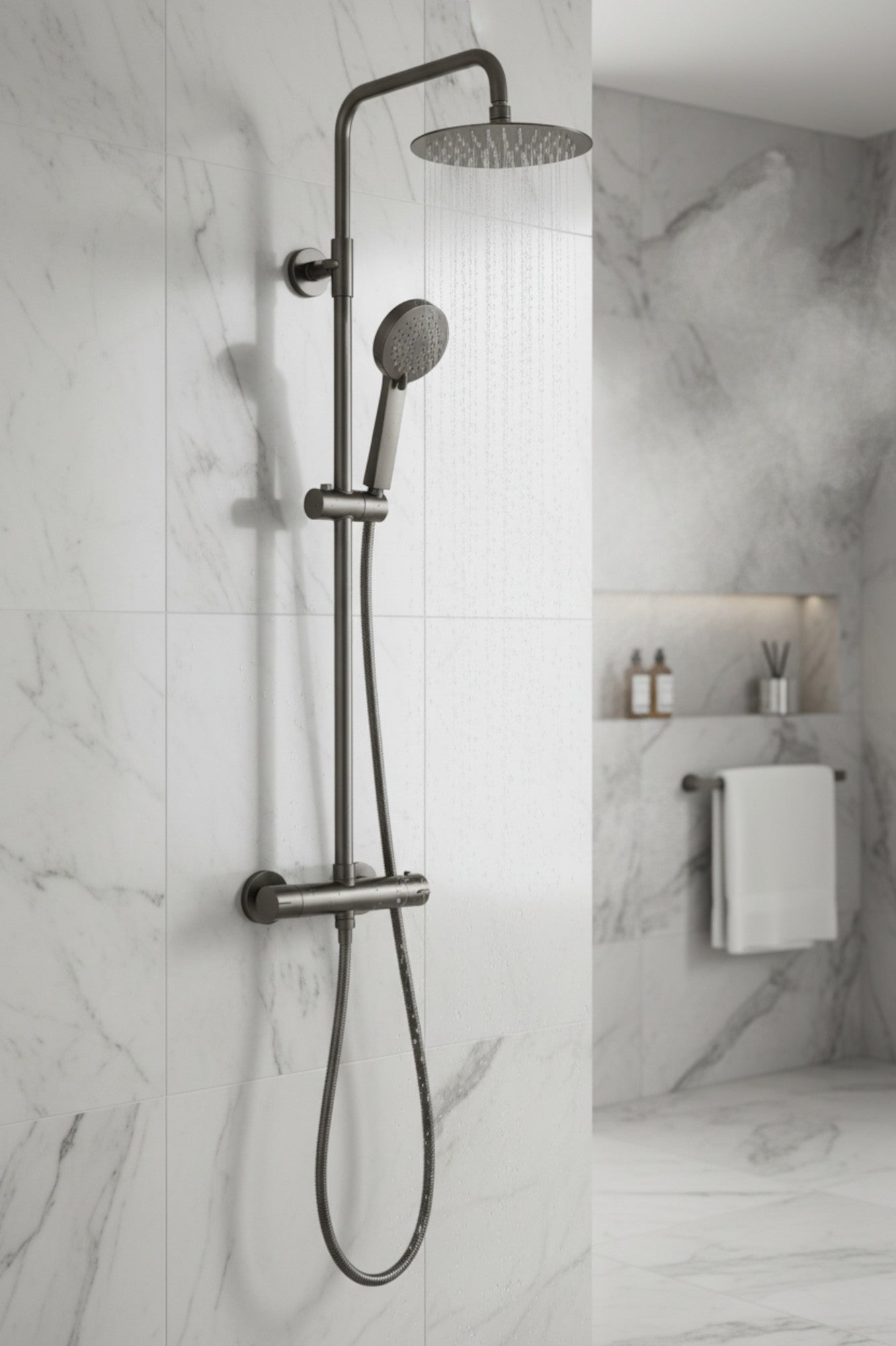 Dune round thermostatic shower set 200mm head & handheld - gunmetal grey