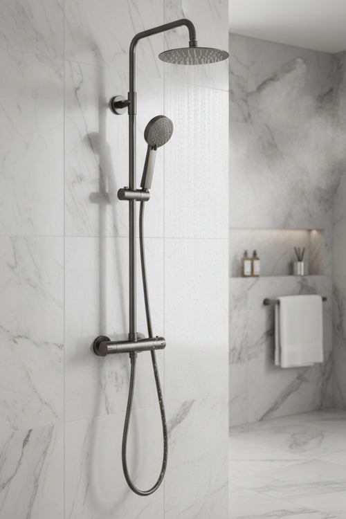 Dune round thermostatic shower set 200mm head & handheld - gunmetal grey