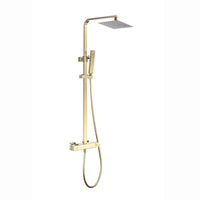 Enzo square thermostatic shower set two outlet with ultra slim 200mm shower head and handheld - brushed brass