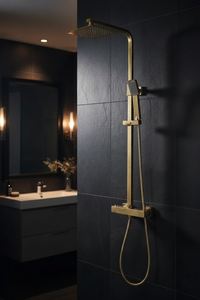 Enzo square thermostatic shower set two outlet with ultra slim 200mm shower head and handheld - brushed brass