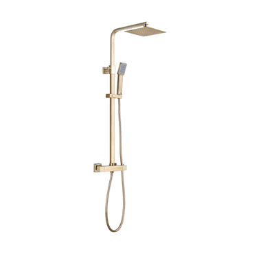 Enzo square thermostatic shower set two outlet with ultra slim 200mm shower head and handheld - brushed brass