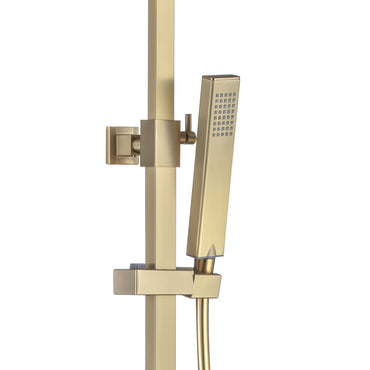 Enzo square thermostatic shower set two outlet with ultra slim 200mm shower head and handheld - brushed brass