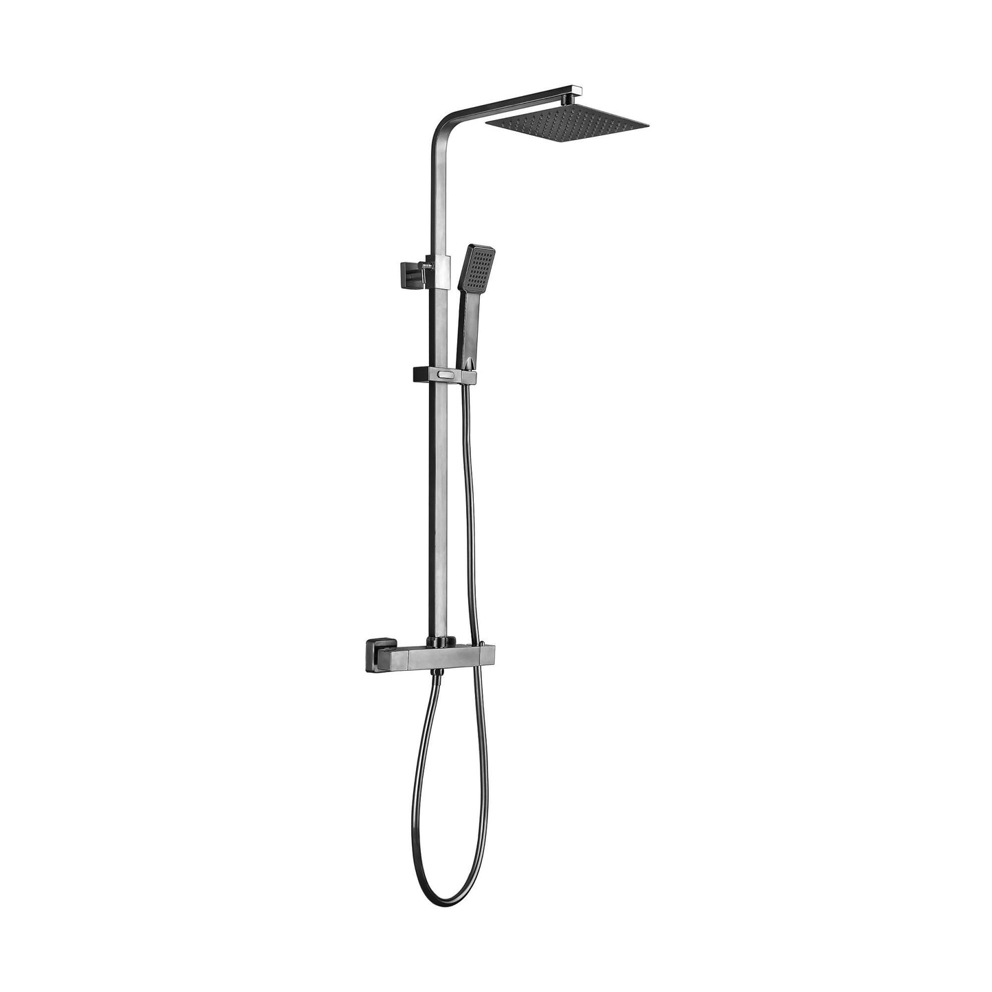 Enzo square thermostatic shower set two outlet with ultra slim 200mm shower head and handheld - gunmetal grey