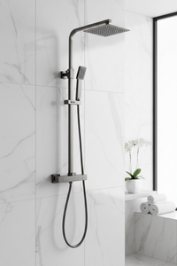 Enzo square thermostatic shower set two outlet with ultra slim 200mm shower head and handheld - gunmetal grey