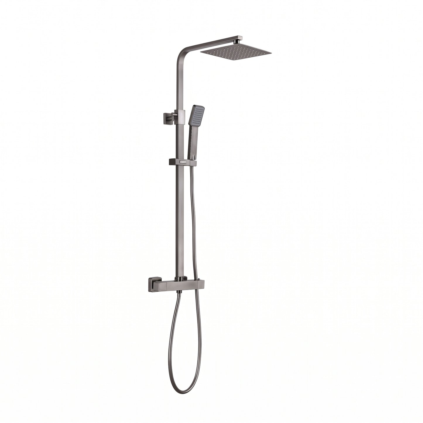 Enzo square thermostatic shower set two outlet with ultra slim 200mm shower head and handheld - gunmetal grey