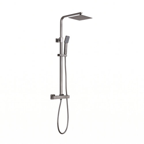 Enzo square thermostatic shower set two outlet with ultra slim 200mm shower head and handheld - gunmetal grey
