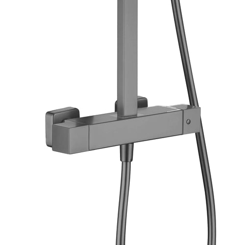 Buy Enzo square thermostatic shower set two outlet with ultra slim 200mm shower head and handheld - gunmetal grey online UK
