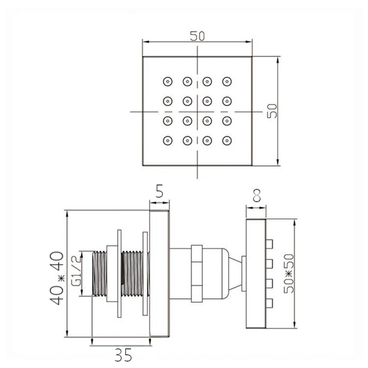 Milan Square Thermostatic Concealed Shower Set with Body Jets, Ceiling Overhead Shower, Handset Kit - Chrome