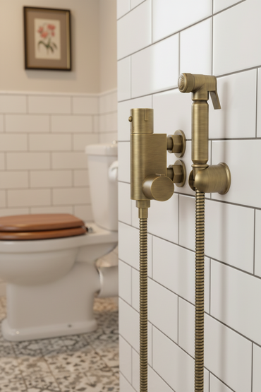 Vero round douche thermostatic bar valve with shower spray kit - antique brass