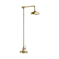 Windsor traditional thermostatic shower set single outlet incl. angled riser rail, rain shower head 200mm - brushed brass