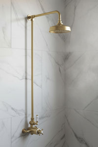Windsor traditional thermostatic shower set single outlet incl. angled riser rail, rain shower head 200mm - brushed brass