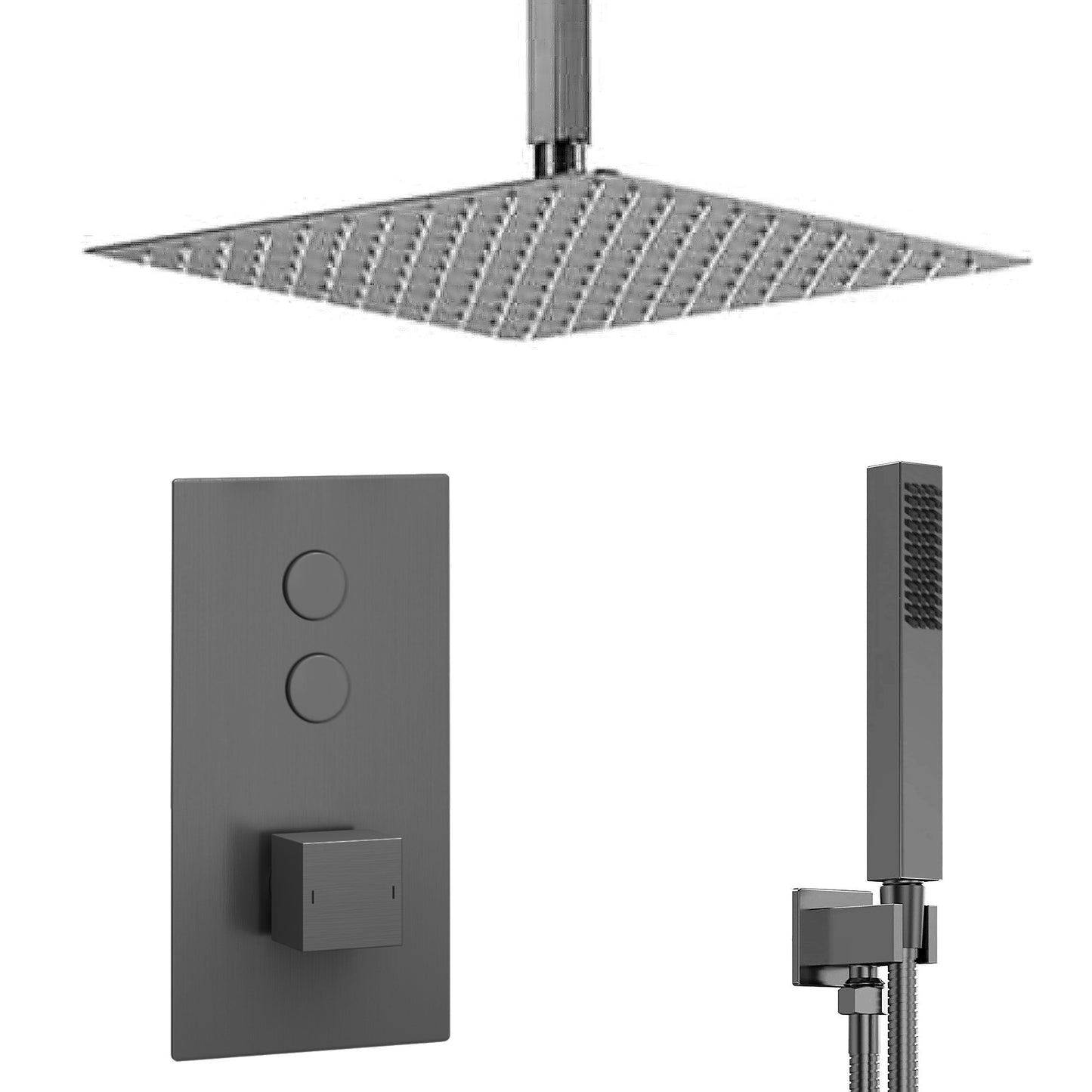 Spello Square Thermostatic Concealed Shower Set with Ceiling Mounted Shower & Handset Kit - Gunmetal Grey