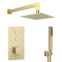 Spello Square Thermostatic Concealed Shower Set with Wall Mounted Shower & Handset Kit - Brushed Brass