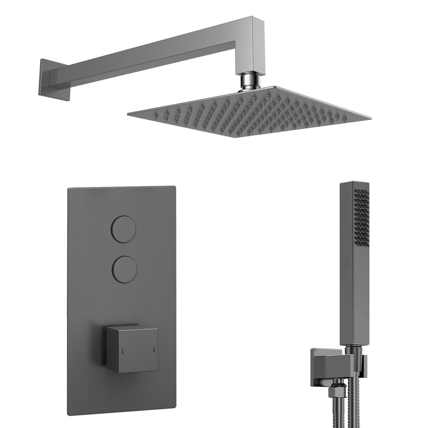 Spello Square Thermostatic Concealed Shower Set with Wall Mounted Shower & Handset Kit - Gunmetal Grey