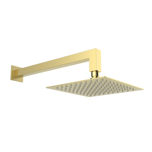Spello Square Thermostatic Concealed Shower Set with Bath Filler, Wall Overhead Shower, Handset Kit - Brushed Brass