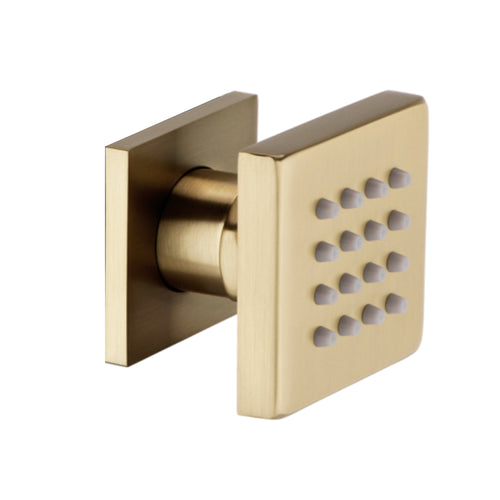 Spello Square Thermostatic Concealed Shower Set with Body Jets, Ceiling Overhead Shower, Handset Kit - Brushed Brass