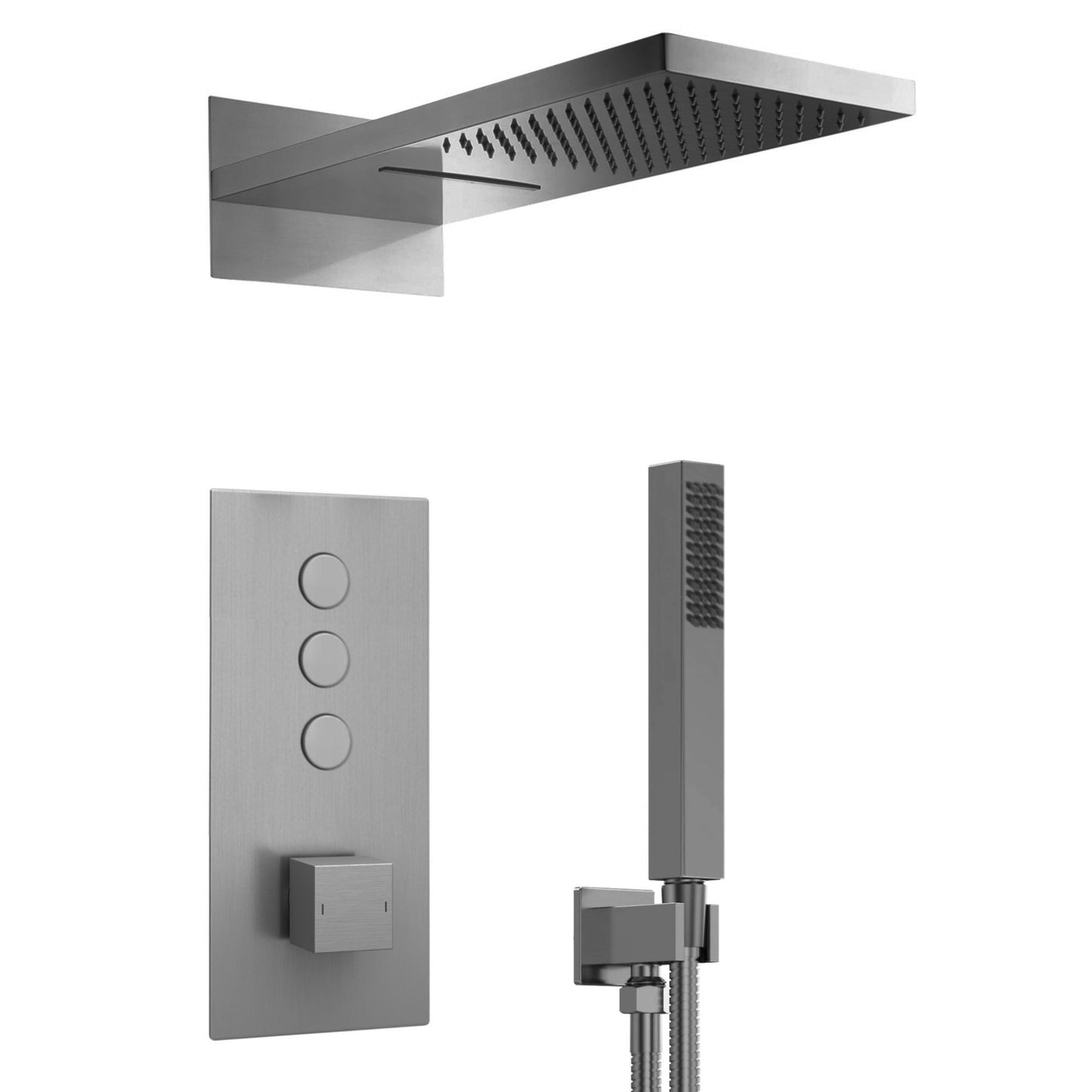 Spello Square Thermostatic Concealed Shower Set with Dual Overhead Shower, Handset Kit - Gunmetal Grey