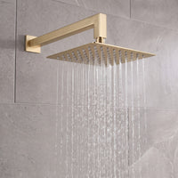 Naples Square Concealed Thermostatic Shower Set Incl. Twin Valve, Wall Fixed 8" Shower Head, Handset Kit - Brushed Brass (2 Outlet)