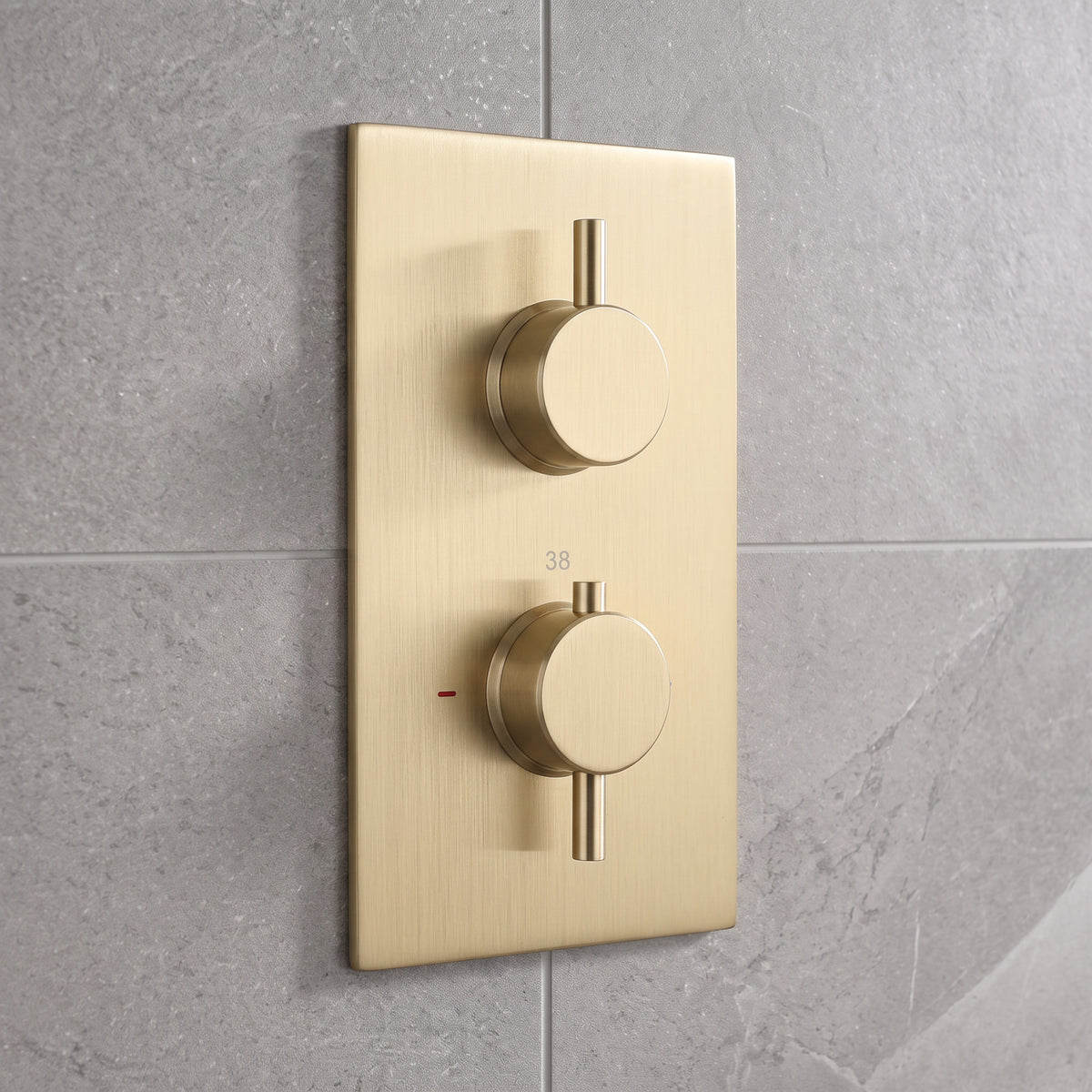 Naples Square Concealed Thermostatic Shower Set Incl. Twin Valve, Wall Fixed 8" Shower Head, Handset Kit - Brushed Brass (2 Outlet)